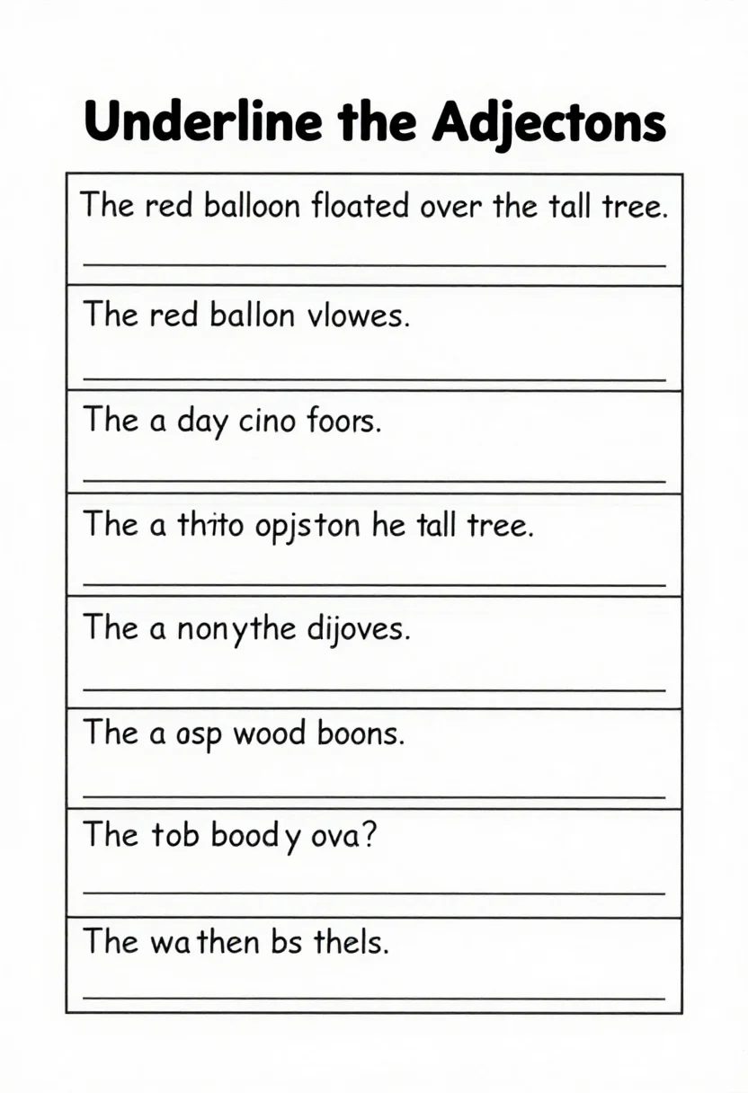 Adjective worksheets · Underline · Plain print
