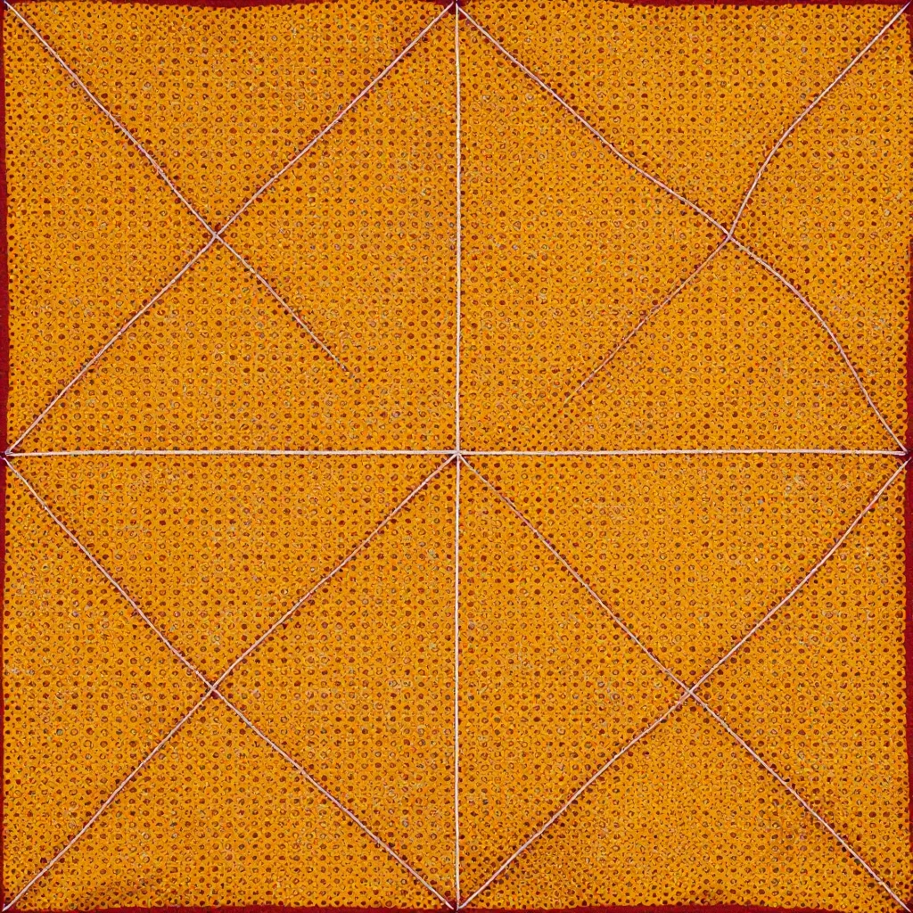 Bandhani — Fields of tiny white rings on a saturated ground, each ring the print of one bound knot, the rings ordered into diagonal lines and lozenges, a darker dot at the centre of each where dye crept in, the cloth still faintly crinkled from the ties., bandhani tie-resist on fine silk georgette, thousands of thread-bound points, a light bath then a dark one
