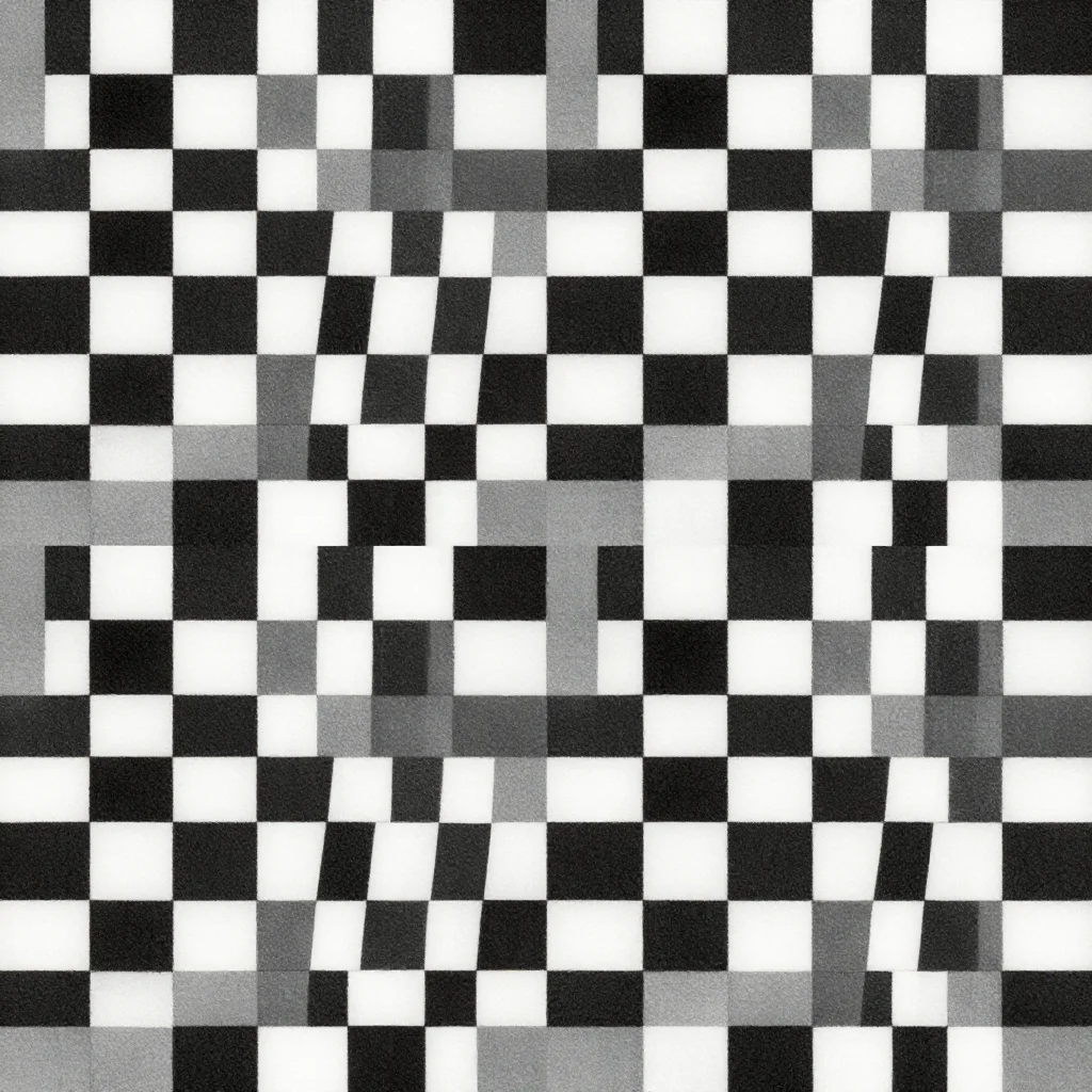 Checkerboard — Squares two millimetres on a side alternating strictly, the grid dead square to the frame, the two tones reading as a single grey texture at arm's length and as a check up close., checkerboard repeat, two tones alternating on a dead-square grid, corners meeting at an exact point with no overlap or gap, edges razor straight, flat fills, no texture at all