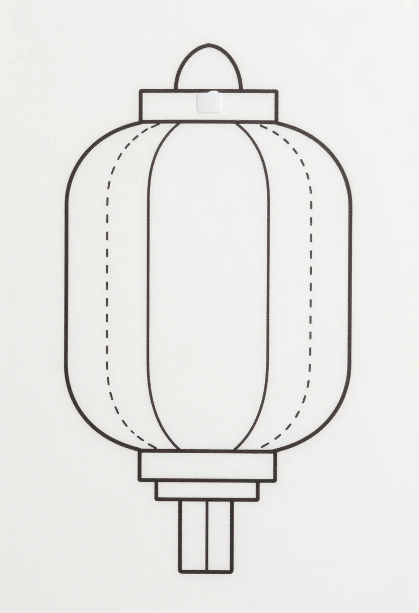 Chinese lantern templates — the classic slit paper lantern, one rectangle with evenly spaced vertical cut lines between two uncut bands, a separate handle strip and a glue tab, uniform thin black line, bare template with no decoration so children can color or decorate it