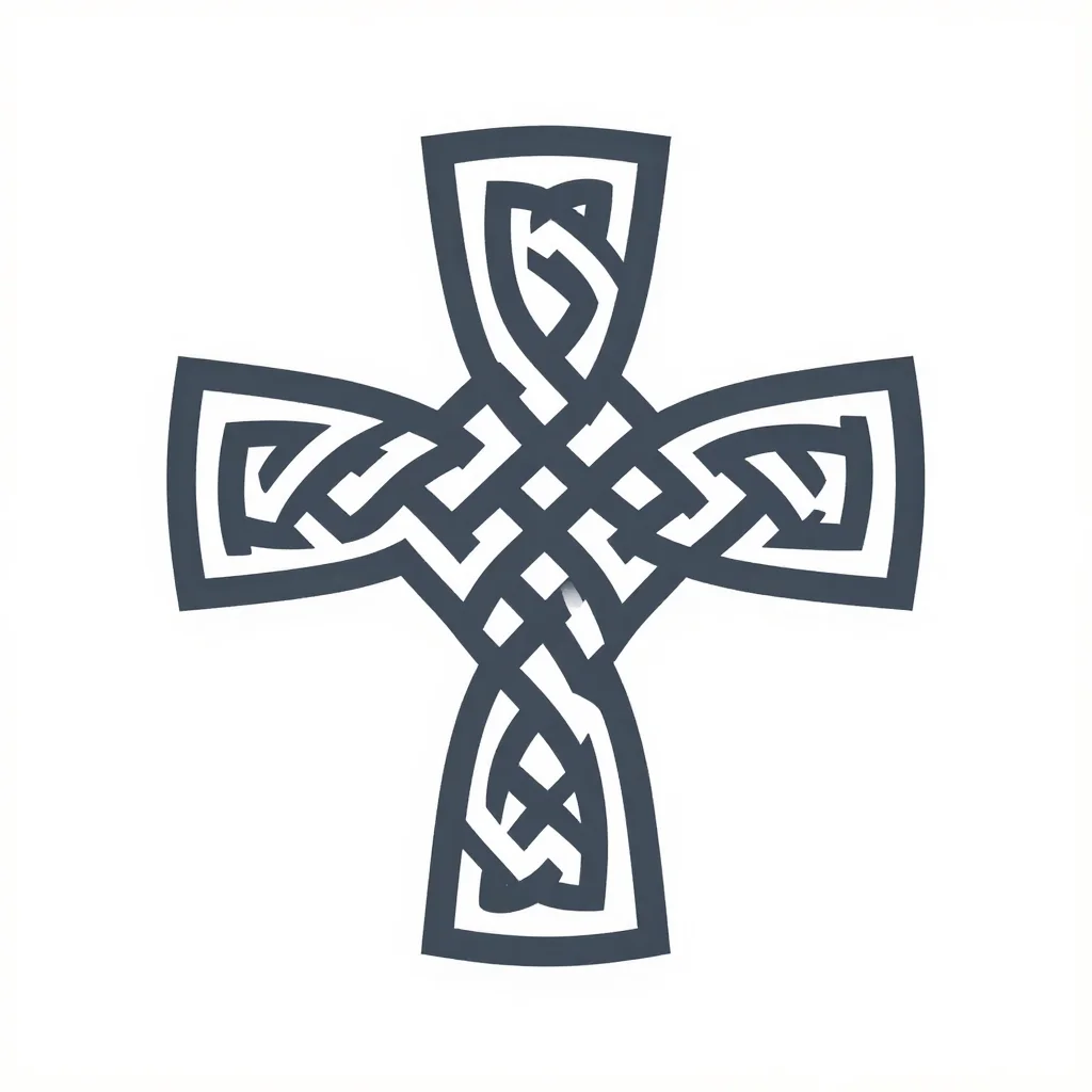 Cross designs — A Celtic cross with a ring joining its four arms, the whole surface filled with interlaced knotwork of even strand width, the arm ends squared, drawn centred and isolated on a plain ground, no text, no lettering., flat vector emblem, bold clean shapes, no outlines, presented flat and centred as a logo sheet, no mockup, no photograph