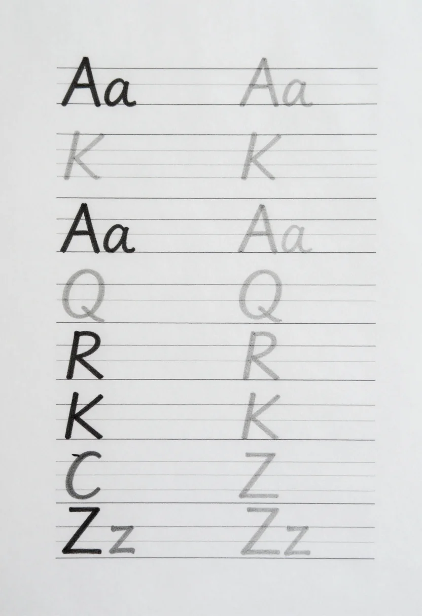 Cursive writing worksheets — a cursive writing worksheet with the joined capitals and small letters "Aa" to "Zz" as a model in two columns, a slant guide line behind each letter, a clean copybook worksheet with fine slanted guide lines and flowing joined script in light grey to trace