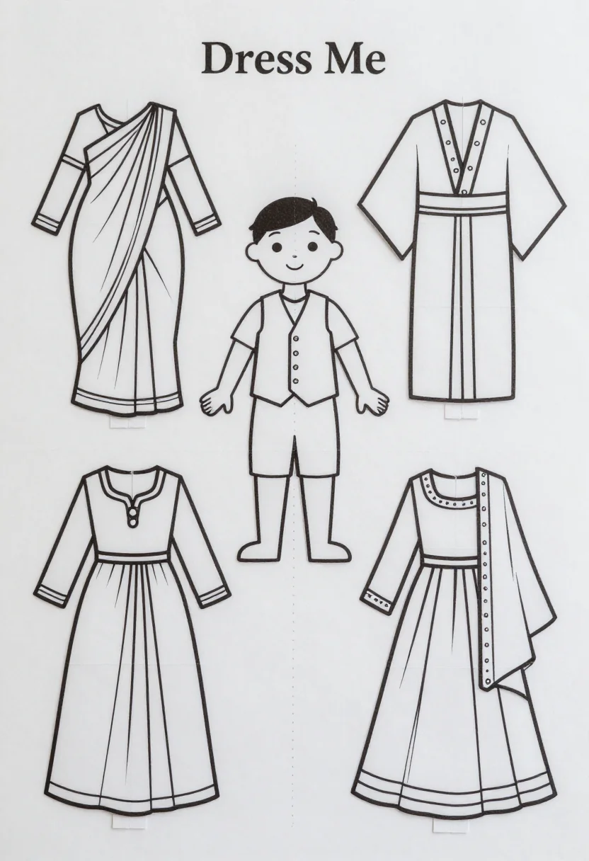 Paper doll clothes · Clothes of the world · Colour-in