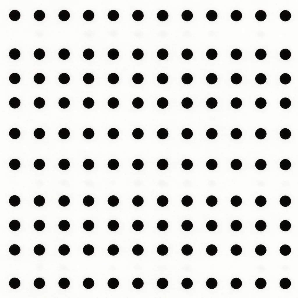 Polka dots — Dots a millimetre across on a tight square grid, spaced two diameters apart, perfectly round with hard edges, the field reading as an even fine speckle with the ground fully visible between., polka dot repeat, perfectly round dots of one diameter on a fixed grid, at least one clear diameter of ground between neighbours, no dot ever touching another, flat hard-edged dots