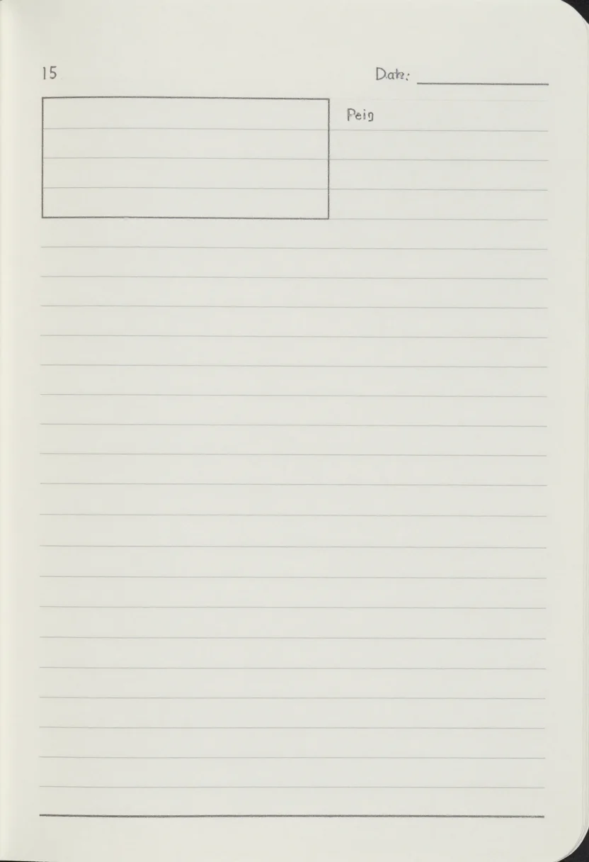 Prayer journals — A daily prayer journal page with a slim date field top right, a boxed panel for a passage reference, a large ruled writing field of eighteen lines beneath it, and a small three-line box at the foot, no sample text, no lettering., minimal journal page, hairline rules, small caps field labels, wide leading, nothing decorative